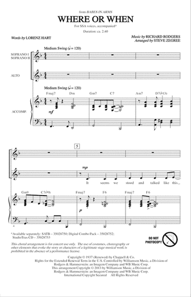 Where Or When (from Babes In Arms) (arr. Steve Zegree)