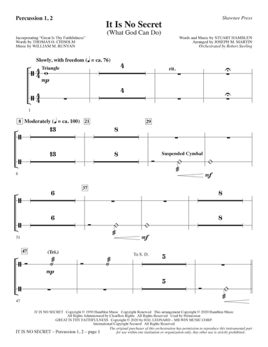 It Is No Secret (What God Can Do) (arr. Joseph M. Martin) - Percussion 1 & 2