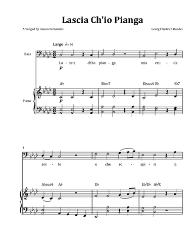 Lascia Ch'io Pianga by Händel - Tenor & Piano in A-flat Major with Chord Notation
