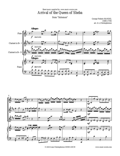 Arrival of the Queen of Sheba - Flute, 2 Clarinets and Piano