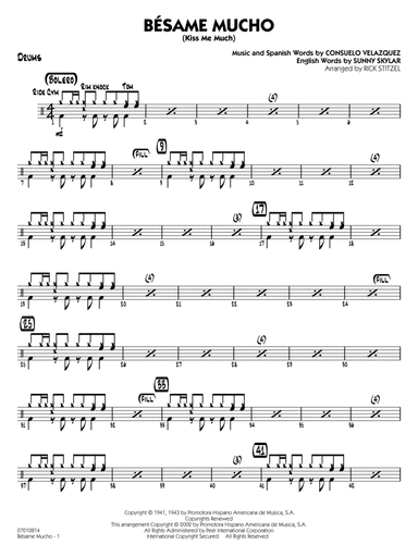 Bésame Mucho (Kiss Me Much) (arr. Rick Stitzel) - Drums