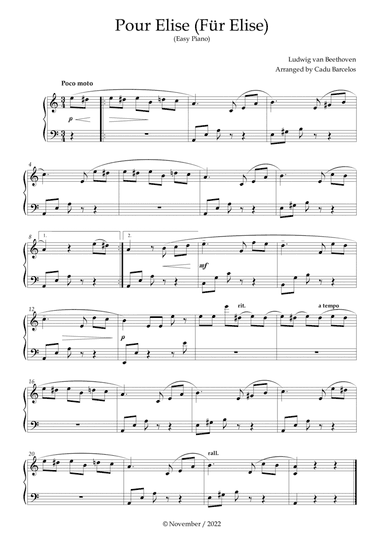 Pour Elise - FĂĽr Elise (Easy Piano) Beethoven