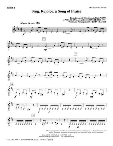 Sing, Rejoice A Song Of Praise (arr. John Leavitt) - Violin 2
