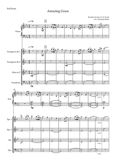 Amazing Grace (John Newton, E. O. Excell) for Brass Quartet and Piano Accompaniment with Chords