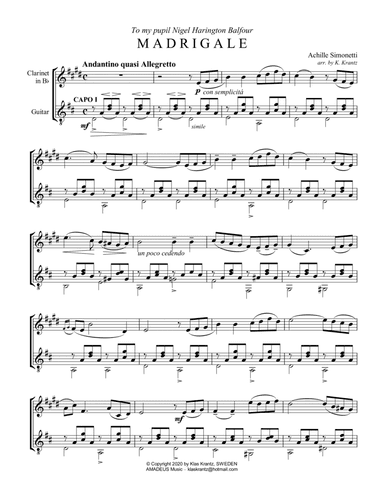 Madrigale for clarinet in Bb and guitar