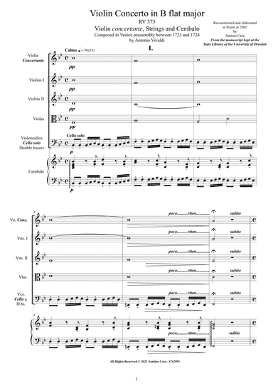 Vivaldi - Violin Concerto in B flat major RV 375 for Violin, Strings and Cembalo