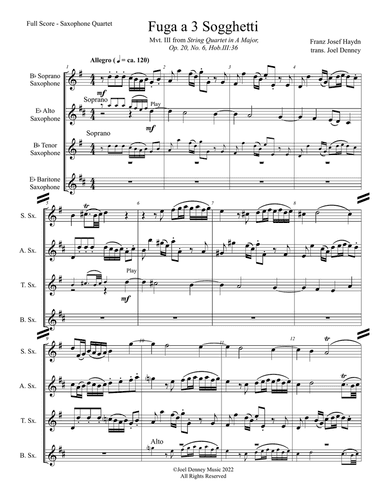Saxophone Quartet (SATB): Haydn arr. Denney, "Fugue on 3 Subjects"