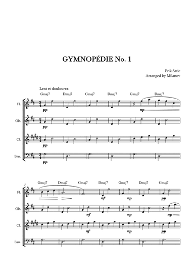 Gymnopédie no 1 | Woodwind Quartet | Original Key | Chords | Easy intermediate