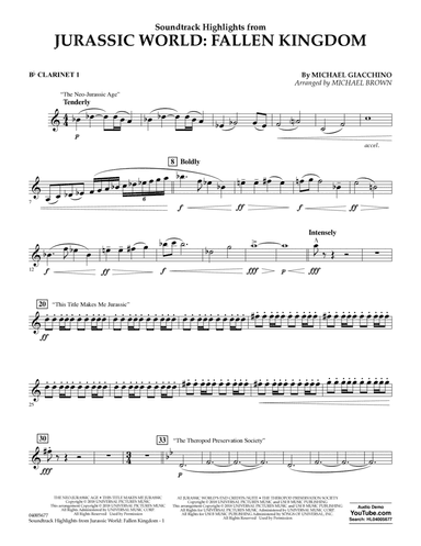 Highlights from Jurassic World: Fallen Kingdom (arr. Michael Brown) - Bb Clarinet 1