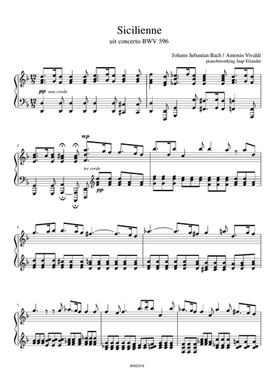 J. S. Bach, Sicilienne BWV 596, arrangment / transcription for piano by Jaap Eilander