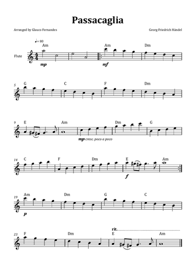 Passacaglia by Handel/Halvorsen - Flute Solo with Chord Notation