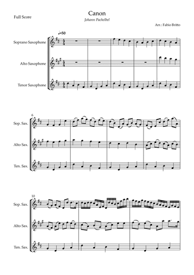 Canon - Johann Pachelbel (Wedding/Reduced Version) for Saxophone Trio