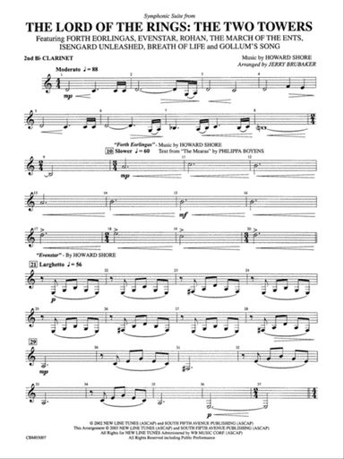 The Lord of the Rings: The Two Towers, Symphonic Suite from: 2nd B-flat Clarinet