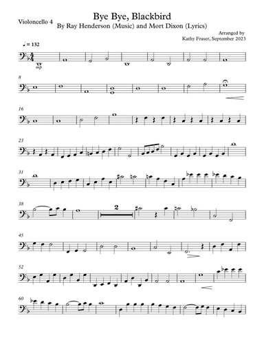 Bye Bye Blackbird for Cello Quartet