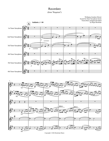 Recordare (from "Requiem") (F) (Tenor Saxophone Sextet)