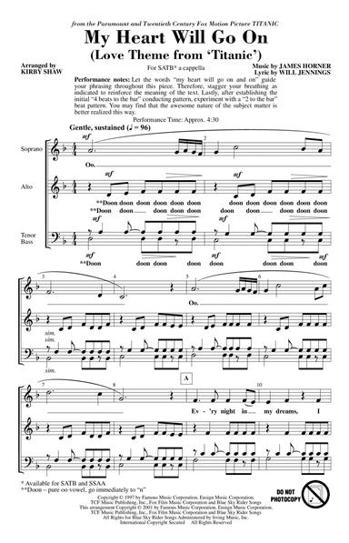 My Heart Will Go On (Love Theme From Titanic) (arr. Kirby Shaw)