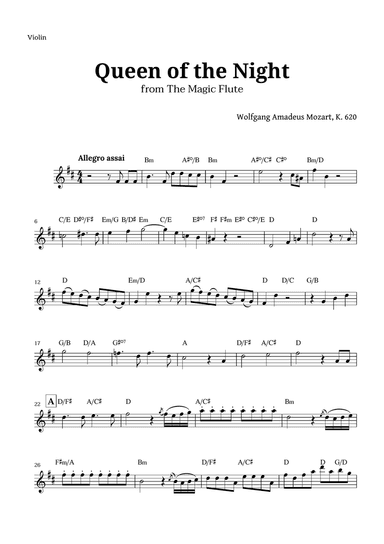 Queen of the Night by Mozart for Violin with Chords