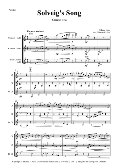 Solveig's Song - from Peer Gynt Suite - Clarinet Trio