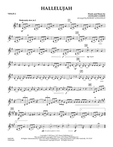 Hallelujah (arr. Robert Longfield) - Violin 2