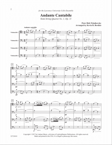 Andante Cantabile (from String Quartet No. 1) for Cello Quartet