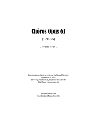 Chôros, opus 61 (1994-95) for solo violin