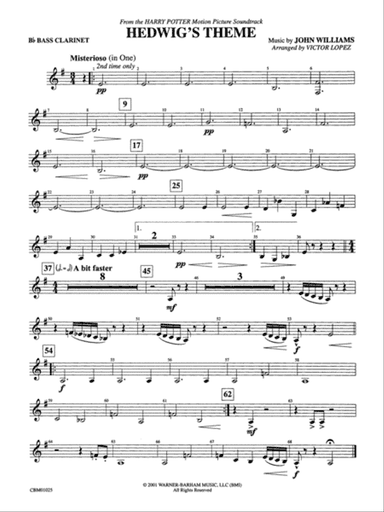 Hedwig's Theme (from Harry Potter): B-flat Bass Clarinet