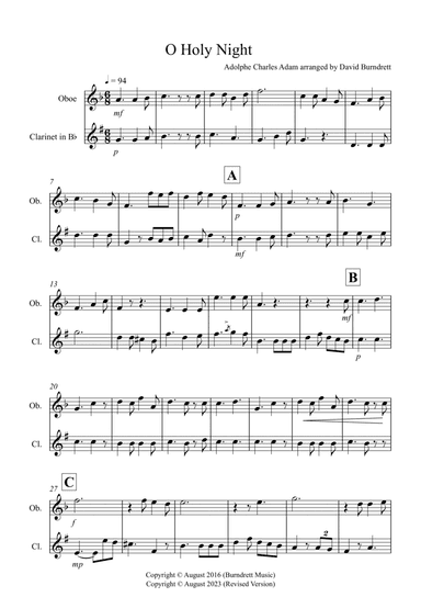 O Holy Night for Oboe and Clarinet Duet