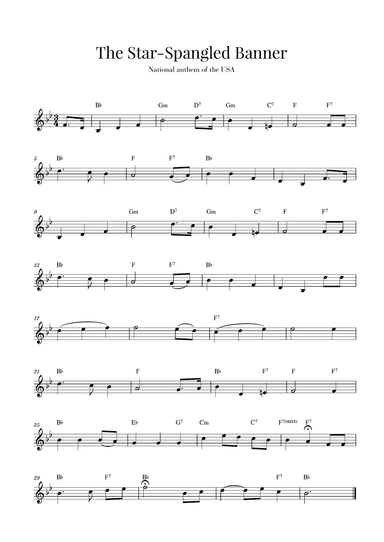 The Star Spangled Banner (National Anthem of the USA) - B-flat Major
