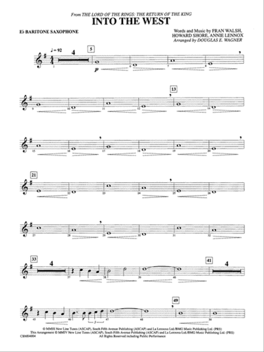 Into the West (from The Lord of the Rings: The Return of the King): E-flat Baritone Saxophone