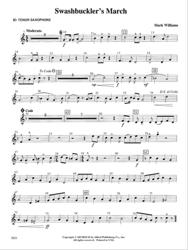 Swashbuckler's March: B-flat Tenor Saxophone
