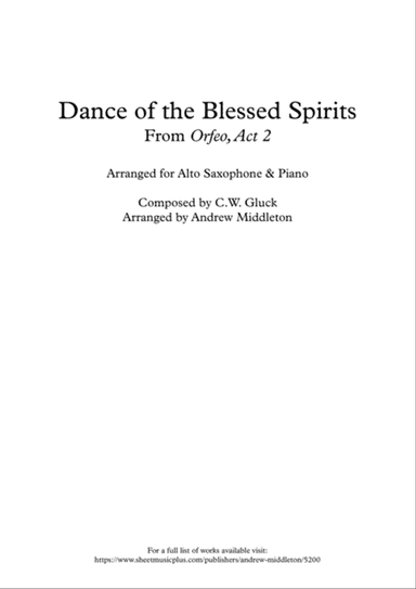 Dance of the Blessed Spirits arranged for Alto Saxophone and Piano