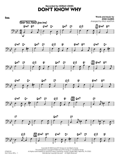 Don't Know Why (arr. Paul Murtha) - Bass