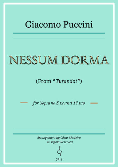 Nessun Dorma by Puccini - Soprano Sax and Piano (Full Score)