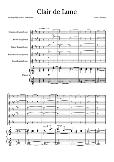 Clair de Lune by Debussy - Saxophone Quintet with Piano