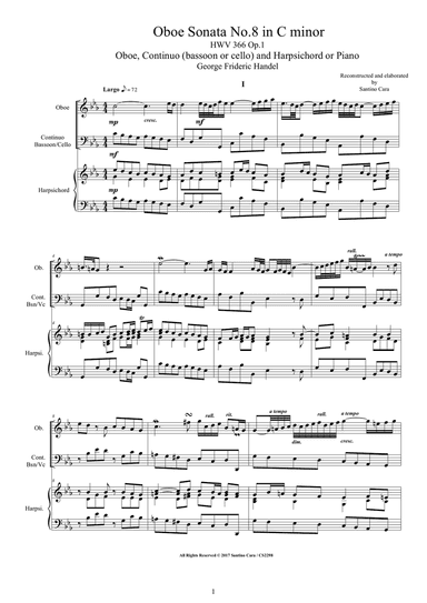 Handel - Oboe Sonata No.8 in C minor HWV 366 Op.1 for Oboe, Continuo and Harpsichord or Piano