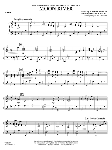 Moon River (from Breakfast at Tiffany's) (arr. Blake Neely) - Piano