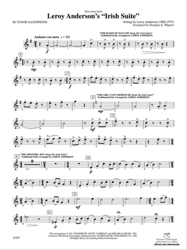 Leroy Anderson’s Irish Suite, Selections from: B-flat Tenor Saxophone