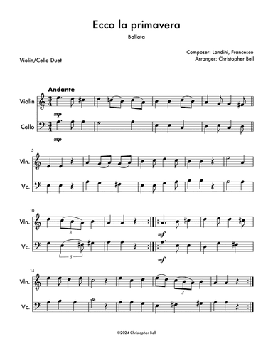 Ecco La Primavera - Violin/Cello Duet
