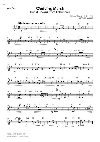 Wedding March (Bridal Chorus) - Alto Sax Solo - W/Chords