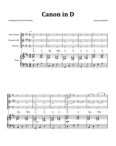 Canon by Pachelbel - Woodwind Trio with Piano and Chord Notation