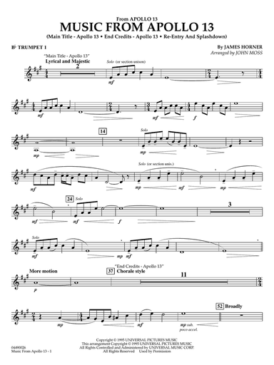 Music from Apollo 13 (arr. John Moss) - Bb Trumpet 1