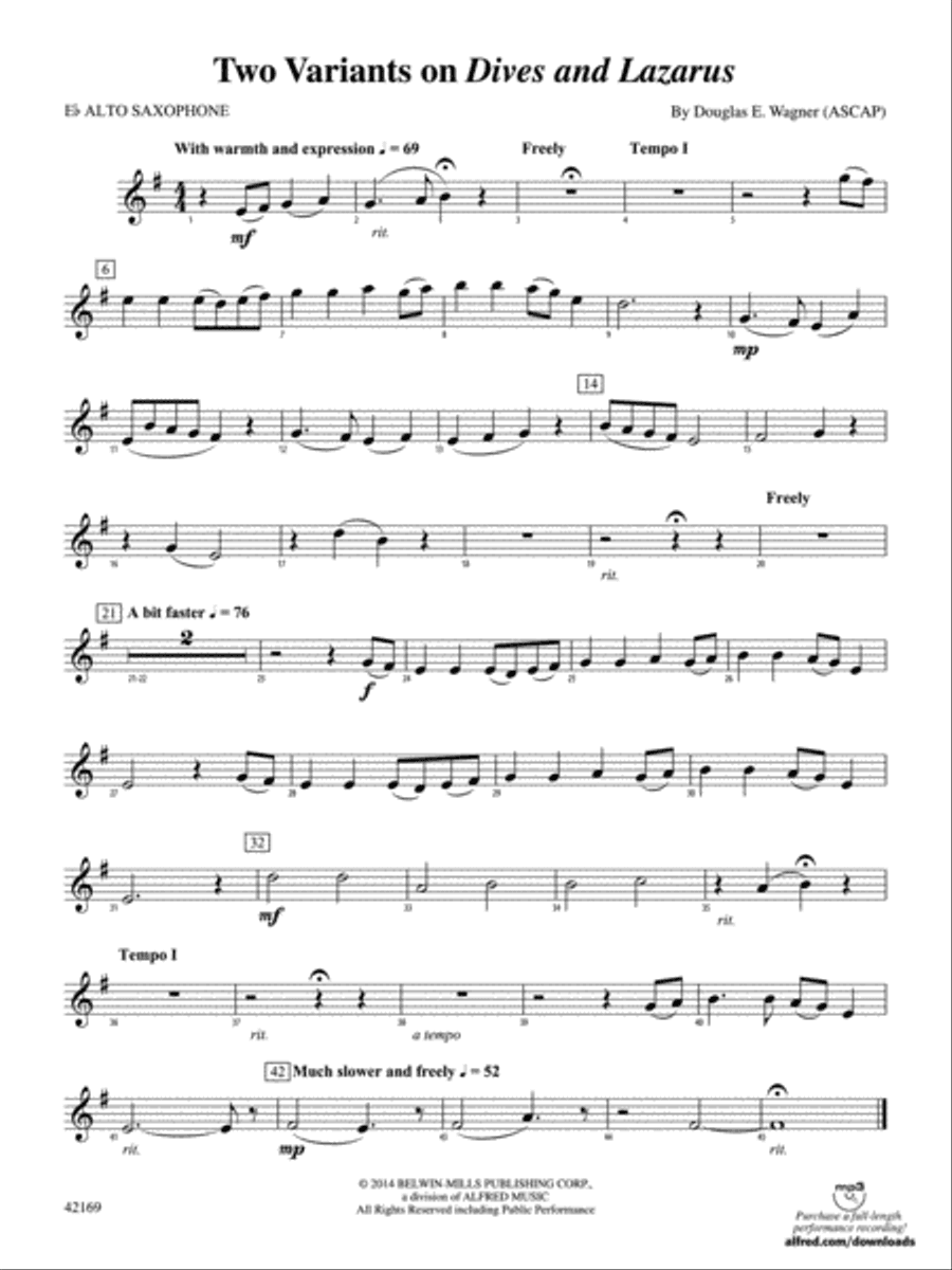 Two Variants on "Dives and Lazarus": E-flat Alto Saxophone