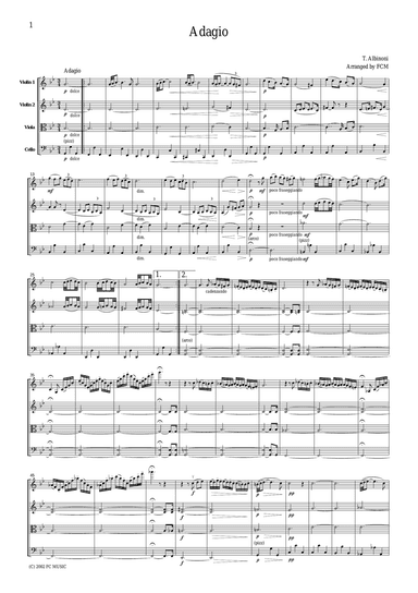 Albinoni Adagio in g, for string quartet, CA001