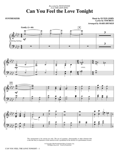 Can You Feel the Love Tonight? (from The Lion King) (arr. Mark Brymer) - Synthesizer
