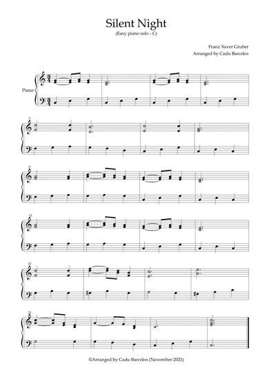 Silent night - Easy Piano Solo (in C Major) Version 2