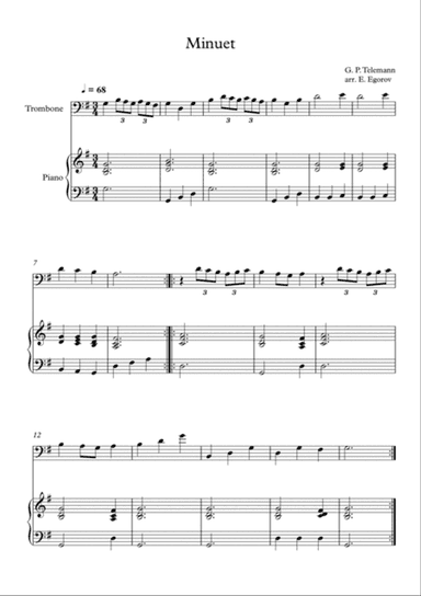 Minuet, Georg Philipp Telemann, For Trombone & Piano