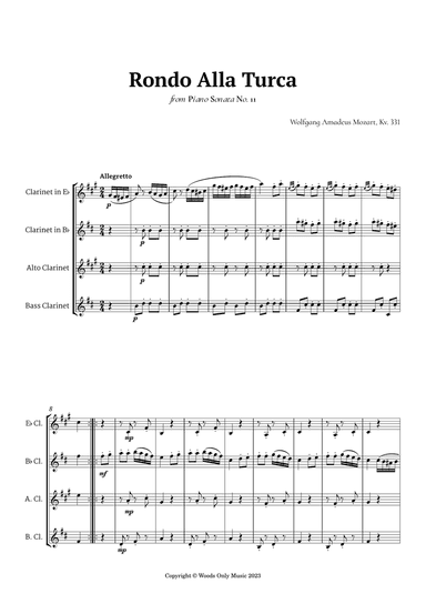 Rondo Alla Turca by Mozart for Clarinet Ensemble