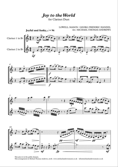 Joy to the World (for Clarinet Duet)