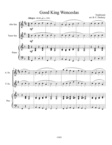 Good King Wenceslas (Alto and Tenor Sax Duet with Piano Accompaniment)
