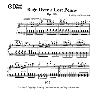 Rage Over A Lost Penny (rondo A Capriccio In G), Op. 129
